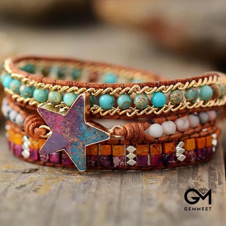 Emperor Stone Hand-knitted Multilayer Colourful Star Wrap Bracelet