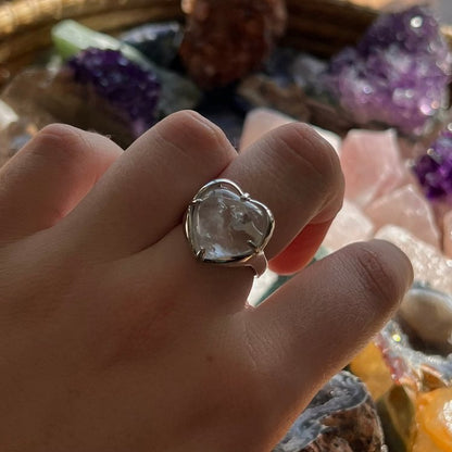 Natural Stone Crystal Heart Ring