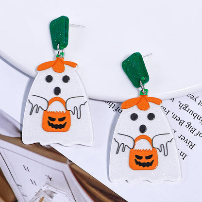 Halloween Cartoon Cute White Ghost Acrylic Earrings