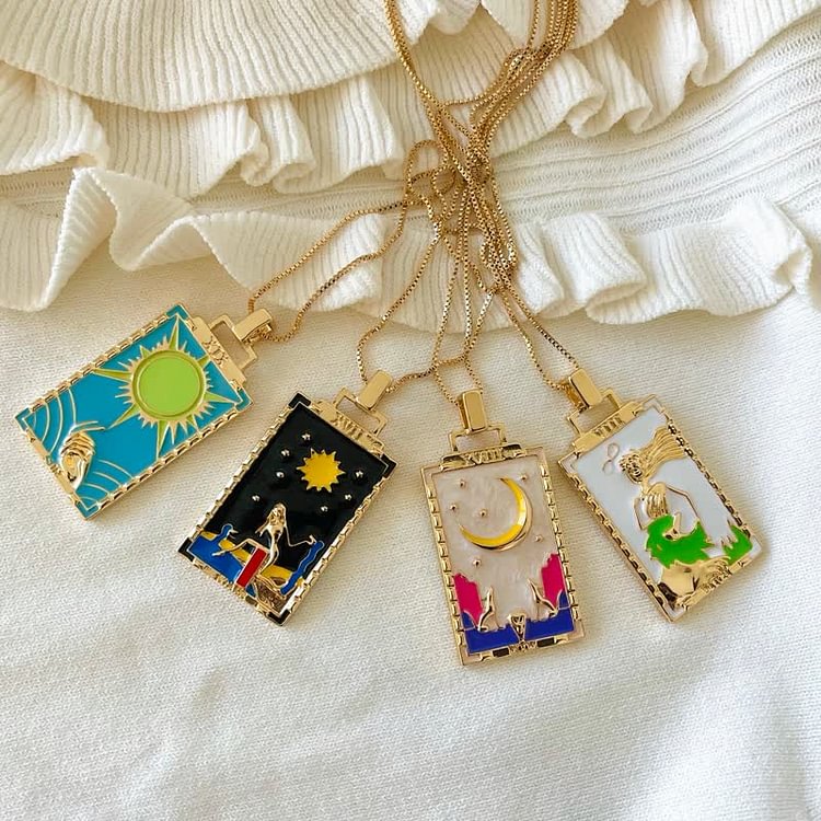 Moon Star Tarot Card Necklace