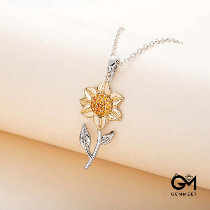 Golden Sunflower Sterling Silver Pendant Necklace