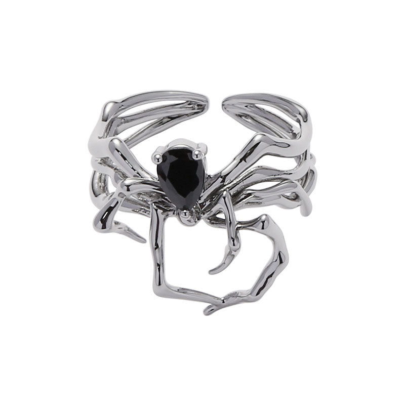 Metal Spider Inlaid with Black Zircon Cool Style Fashion Ring