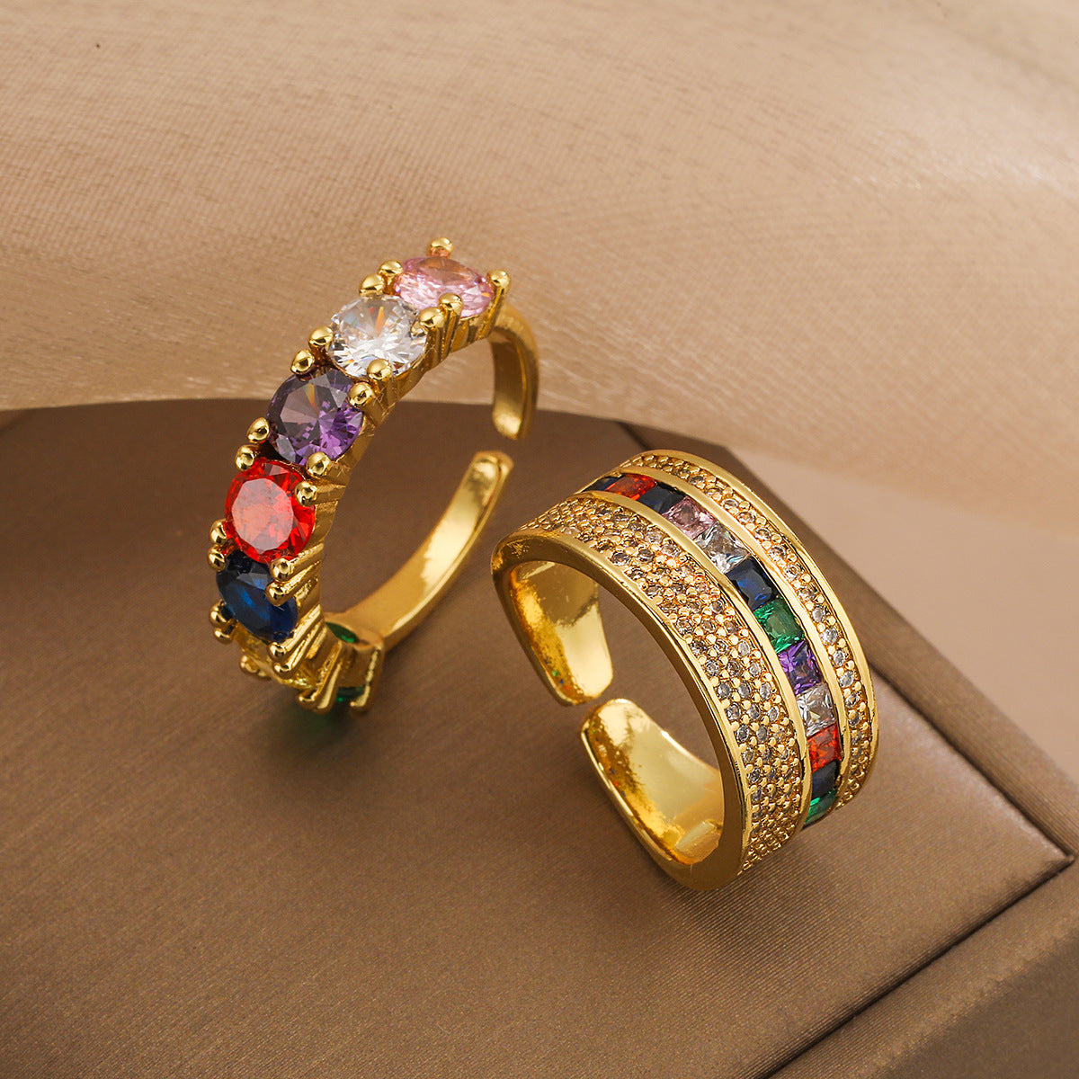 Color Stones Thick Band Ring