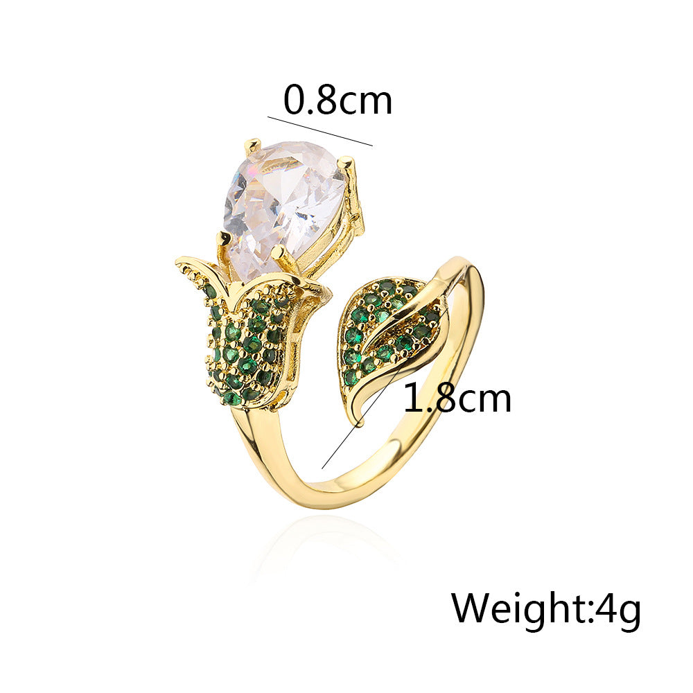 Golden Heart & Iris Shape Full Stones Ring