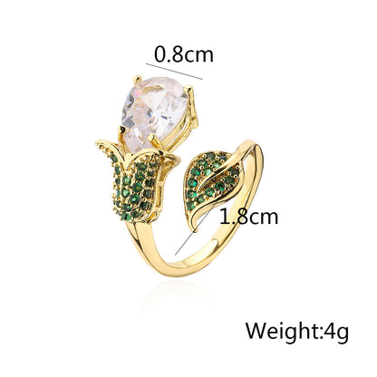 Golden Heart & Iris Shape Full Stones Ring