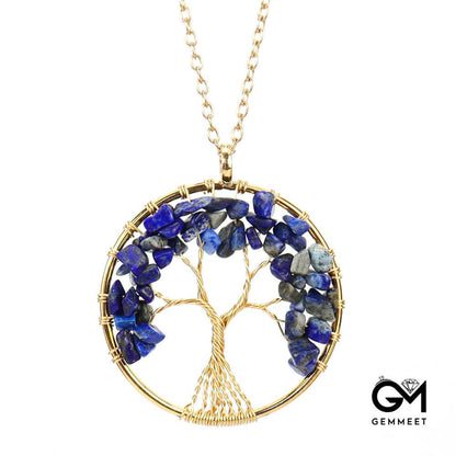 Gold Wrapped Silk Crystal Roots Tree of Life Necklace