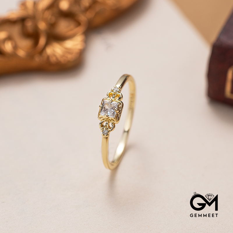 Gold Plated Simple Square Zircon Ring