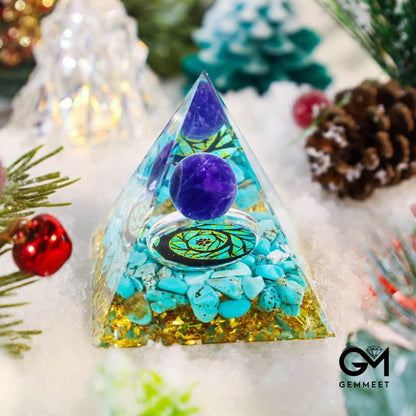 Turquoise With Amethyst Ball Orgone Pyramid