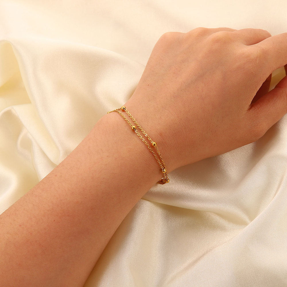 Simple Stainless Steel Bracelet with Round Beads in Gold