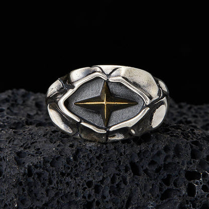 "Tearing Starlight" Retro Men's Gold Cross Ring