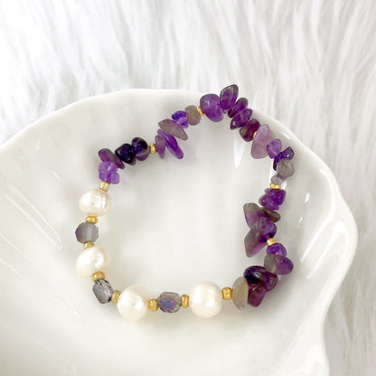 Purple Gravel Glass Freshwater Pearl Bracelet