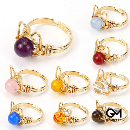 Golden Winding Agate Cat Adjustable Ring