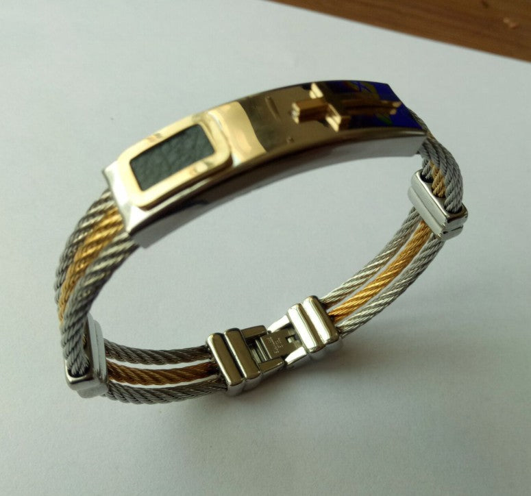 Gold Simple Cross Stainless Steel Bracelet