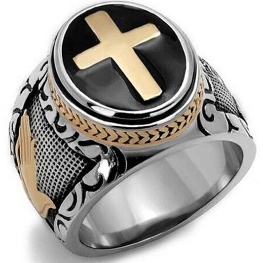 Two Tone Cross Faith Ring