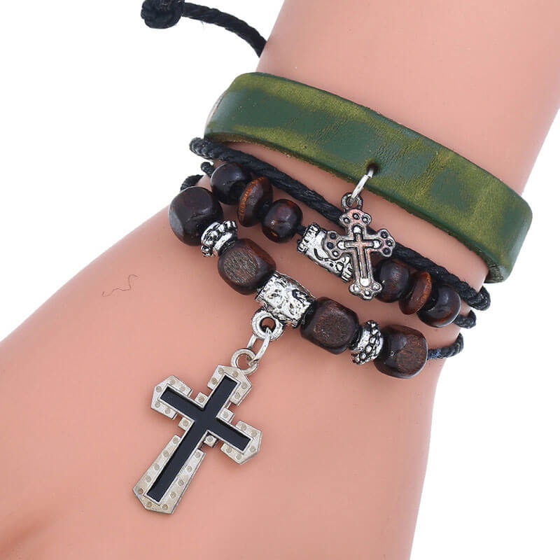 Double Cross Multilayer Leather Bracelet Simple Retro Leather Bracelet