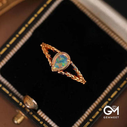 Opal Stone Gold Hollow Wheat Ring