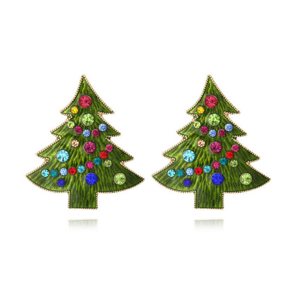 Christmas Earrings New Alloy Drop Oil Imitation Pearl Christmas Tree Earrings Female Cute Color Zircon Earrings