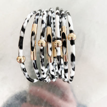 Alloy Leopard Print Magnet Buckle Leather Strap Bracelet