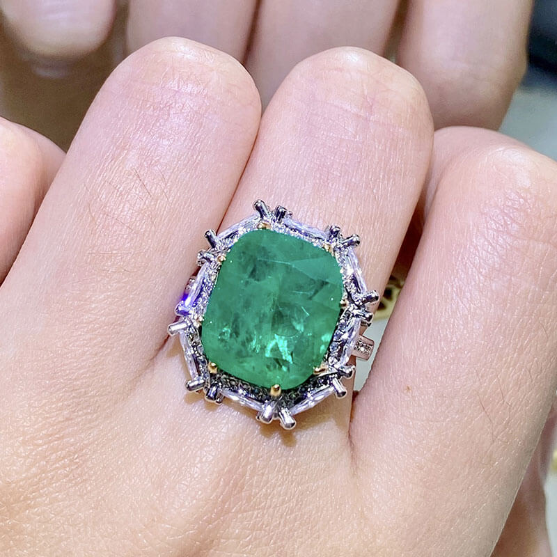 Imitation Natural Cotton Emerald Ring Big Carat Fat Rectangular Green Diamond Color Treasure Ring