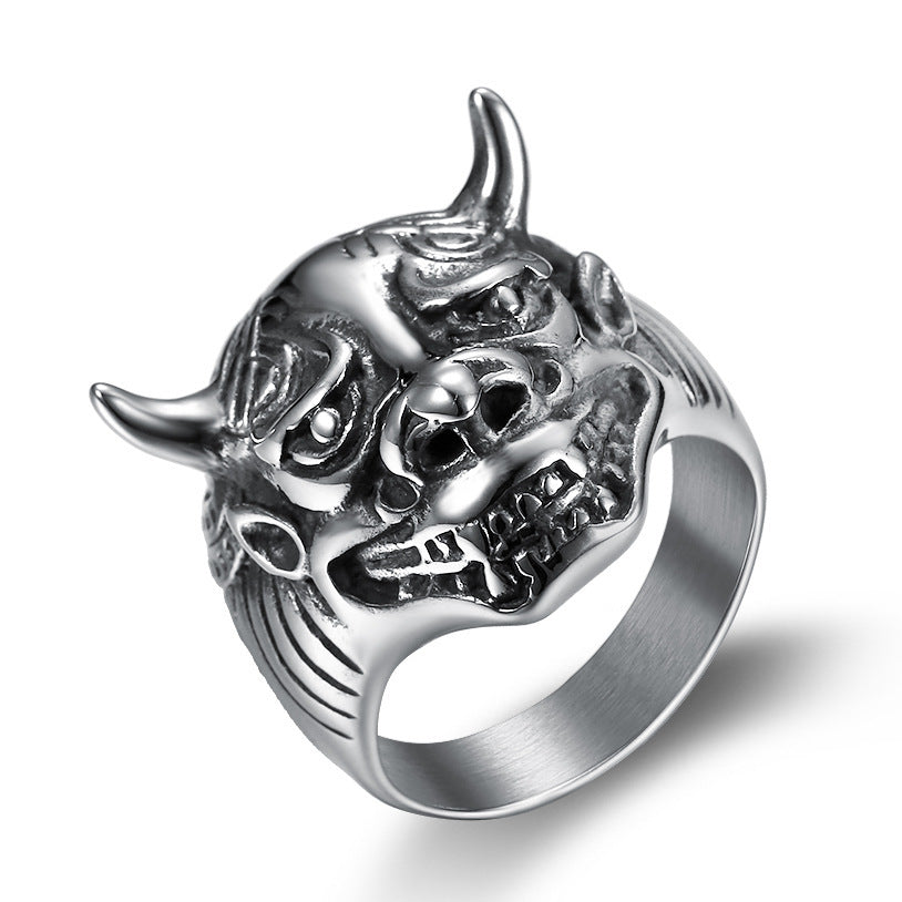 Personality Domineering Bull Horn Men Titanium Steel Ring