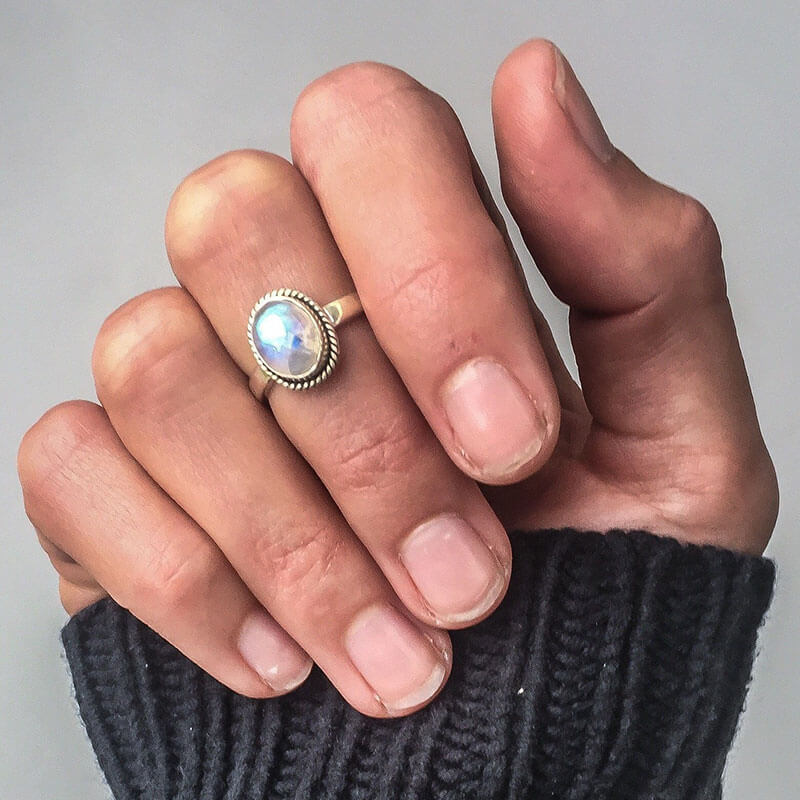 Oval Cut Moonstone Halo Ring