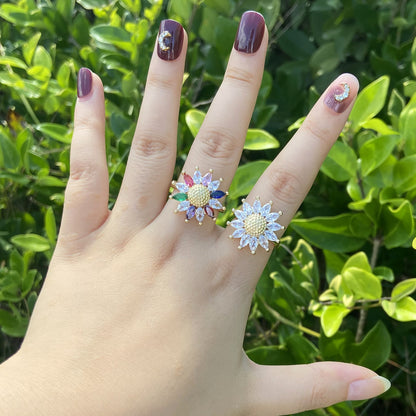 Colored Zircon Sun Flower Ring