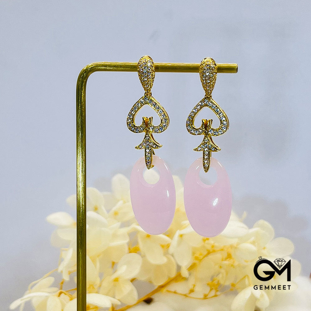 Golden Arrow Shape Pink Stone Drop Earrings