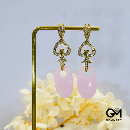 Golden Arrow Shape Pink Stone Drop Earrings