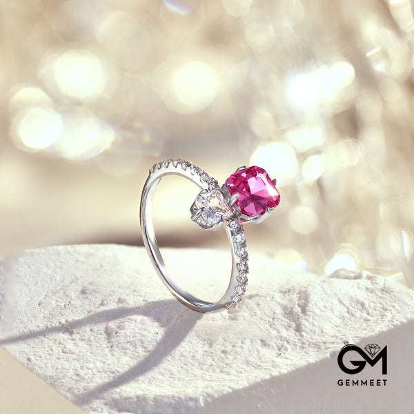 S925 White Rose Red Square Zircon Ring