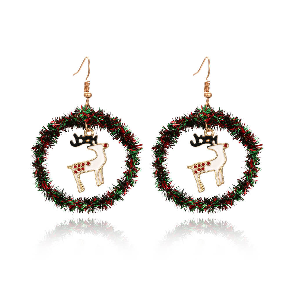 Christmas Earrings Handwoven Personality Christmas Tree Sika Deer Earrings Ornaments