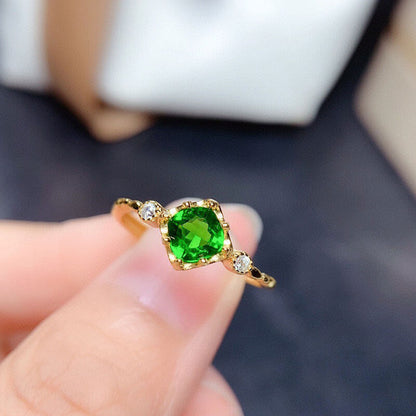 Simulated Diopside Green Gold Plated Zirconia Ring