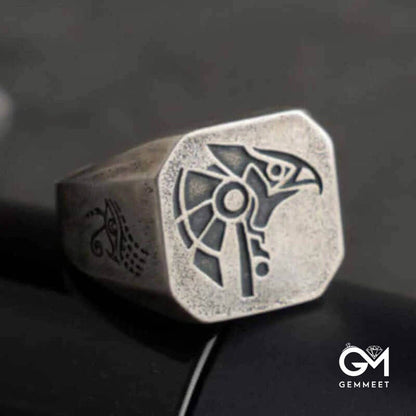 The God Of The Sky - Horus and Anubis Sterling Silver Ring