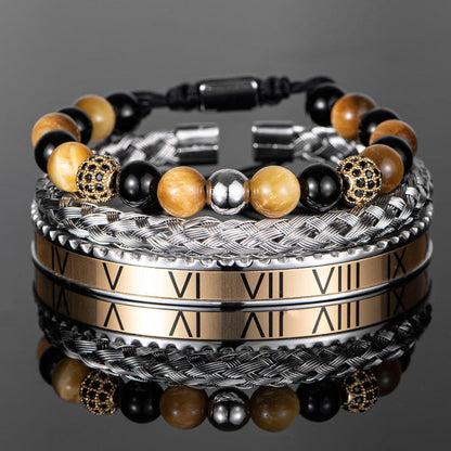 Roman Numeral Conquer Bangle Bracelet Set