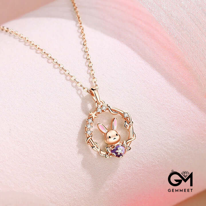 Cute Wreath Bunny Rose Gold Bracelet Necklace