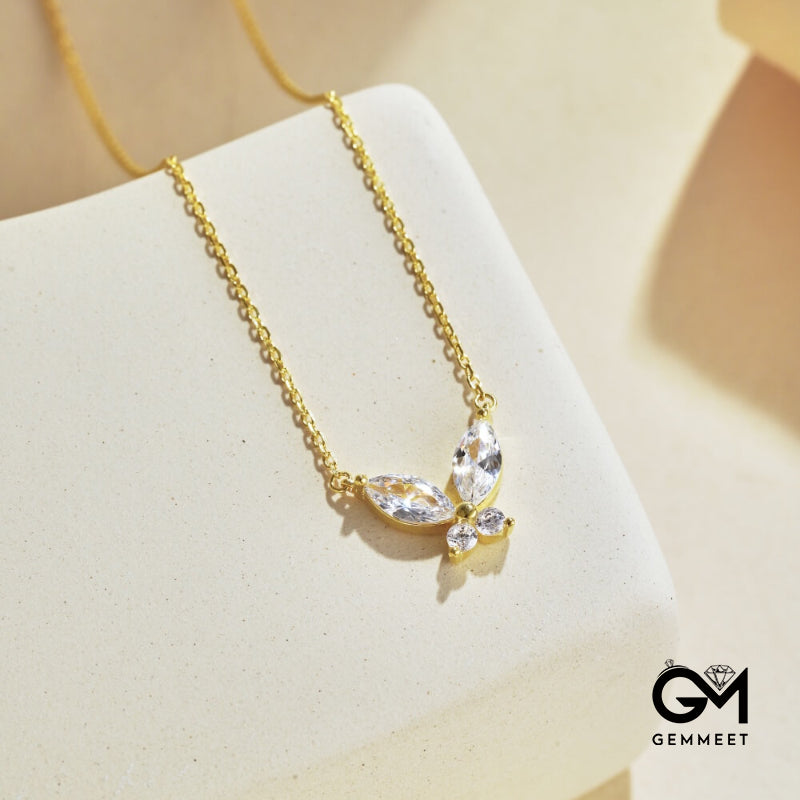 S925 Sterling Silver White Zircon Butterfly Necklace