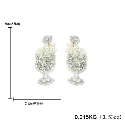 Luxurious Pink Zircon Pearl Wineglass Earrings