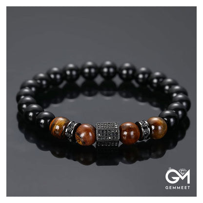 Men's Frosted Black Pearl Tiger Eye Stone Bracelet