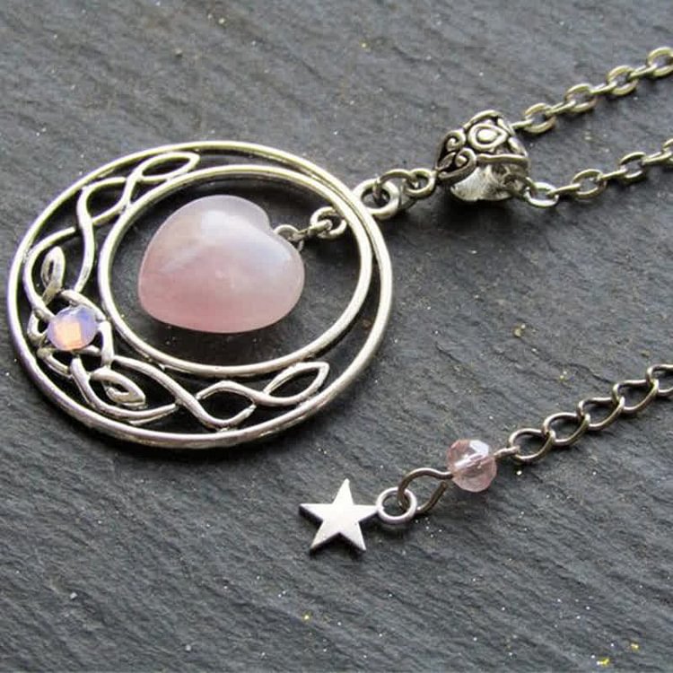 Bohemia Rose Quartz Heart Moon Star Necklace