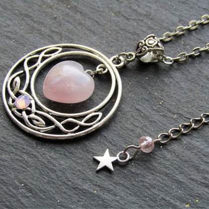 Bohemia Rose Quartz Heart Moon Star Necklace