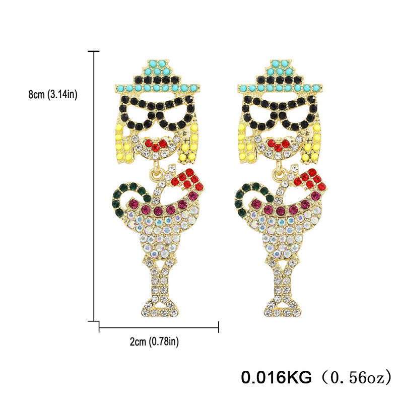 Cartoon Character Cute Long Alloy Inlaid Zircon Sparkling Earrings