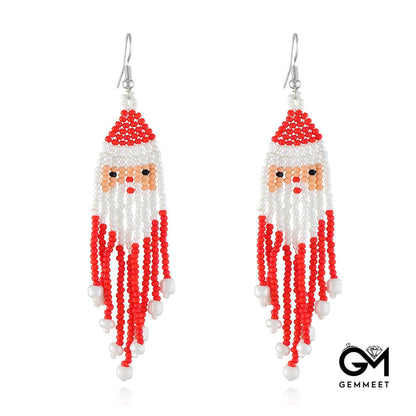 Christmas Tassel Earrings Handwoven Christmas Tree Santa Claus Bead Earrings