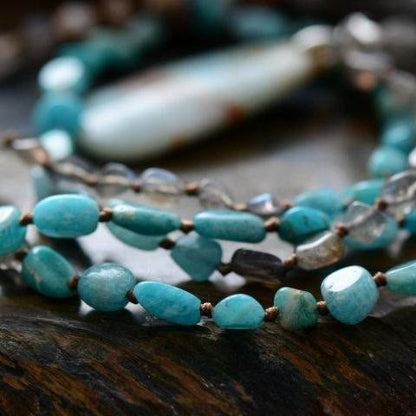 Amazonite Labradorite Agate Crystal Stone Mala Pendant