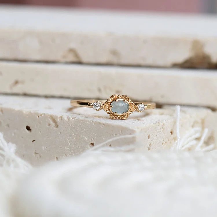 Vintage Natural Aquamarine Daisy Flowers Ring