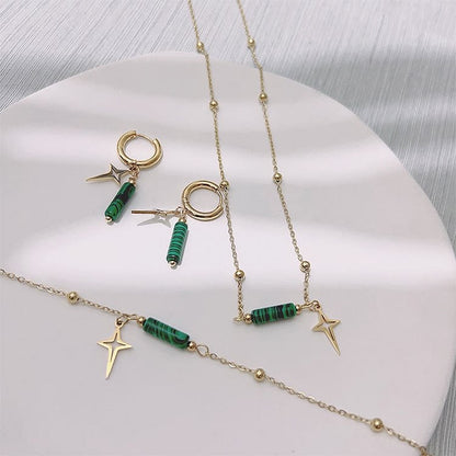 Natural Malachite Star Pendant Earrings Necklace Bracelet