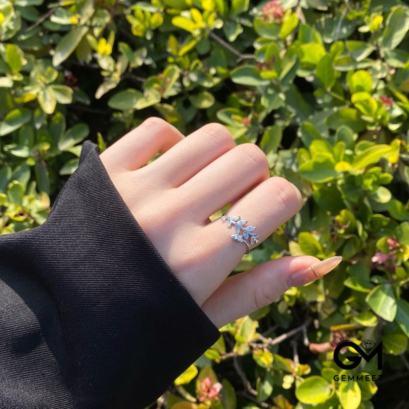 Olive Branch Leaves Zircon Open Ring