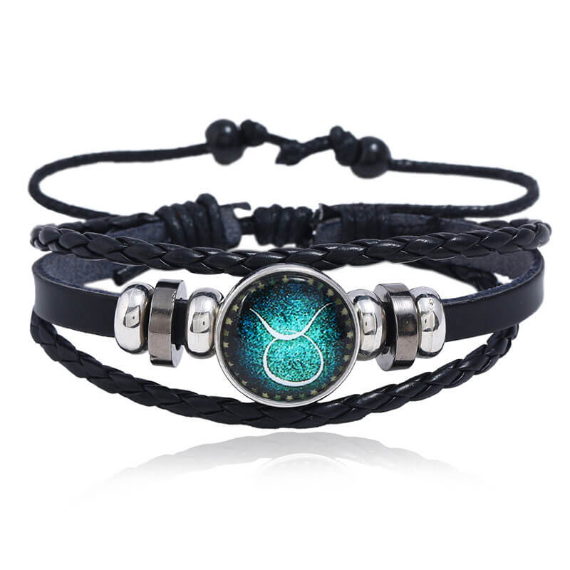 Luminous Twelve Constellation Couple Cowhide Bracelet Multi-Layer Braided Starry Sky Leather Bracelet