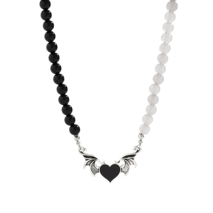 Halloween Black Heart Wings Bead Necklace