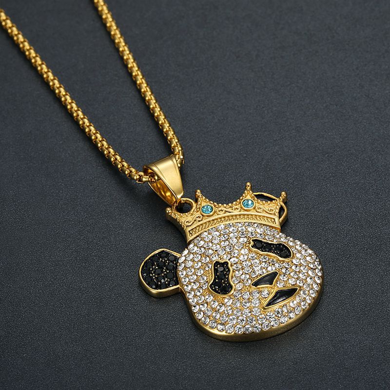 Hip Hop Panda Gold Plated Zircon Crown Pendant