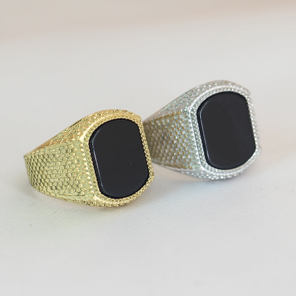 Men's Serpentine Titanium Steel and Glass Ring