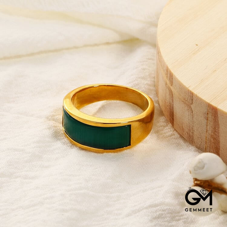 Green Stone Titanium Steel Ring